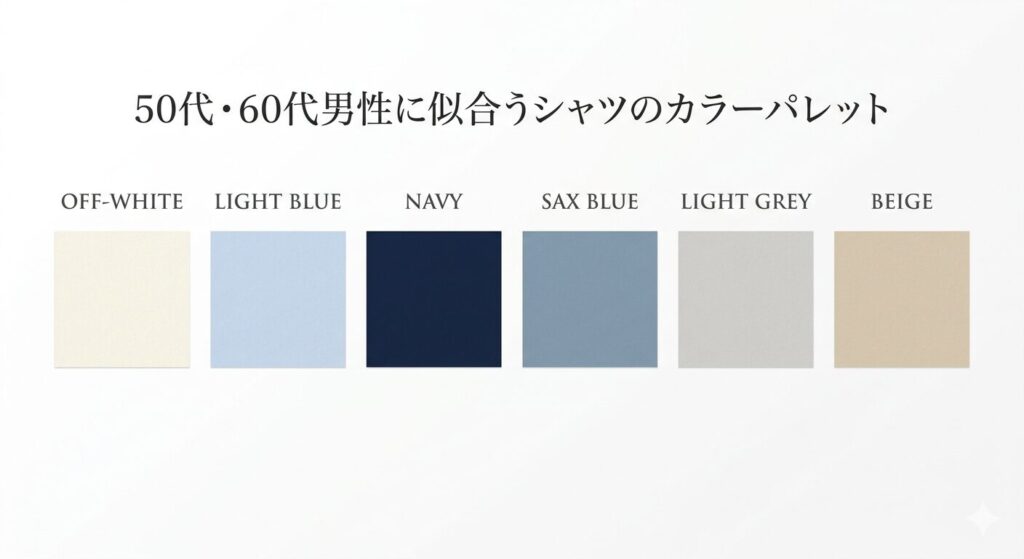 50代60代男性のシャツに似合うおすすめカラーパレット6色の見本