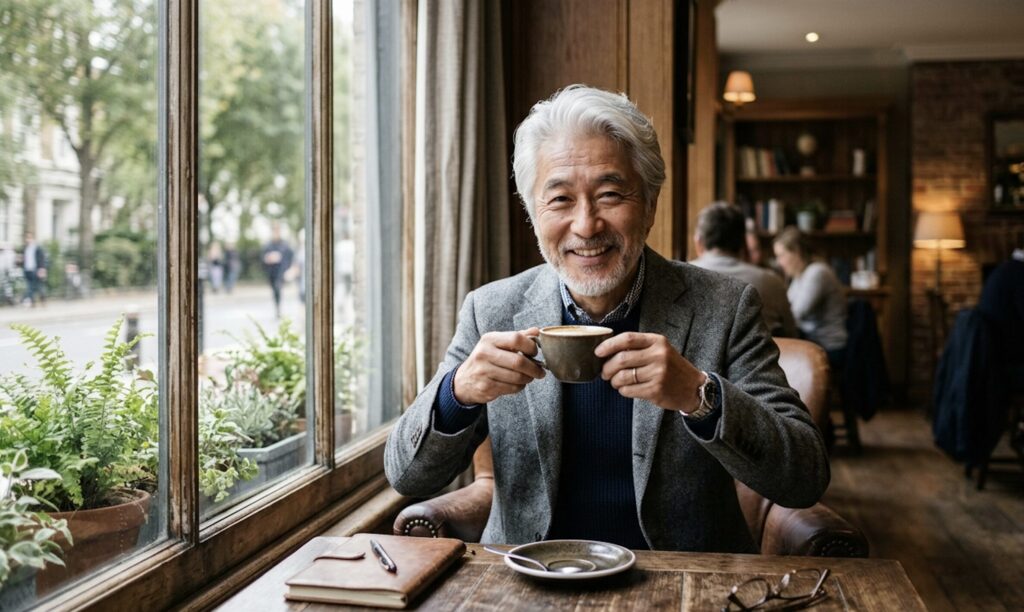 グレイヘアを自然に活かしたダンディな男性のポートレート