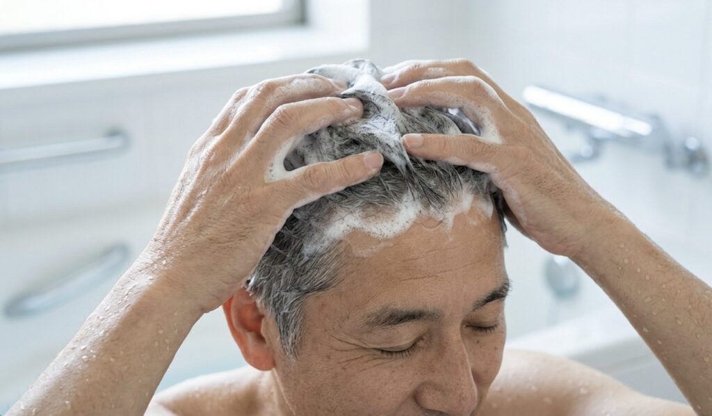 指の腹で頭皮をやさしくマッサージしている様子