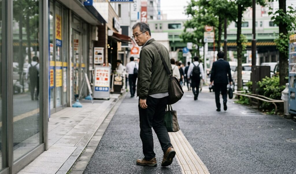 自分の歩く姿勢を気にする50代男性
