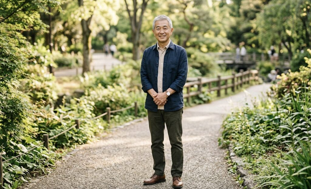 穏やかな笑顔で感じよく見える60代男性