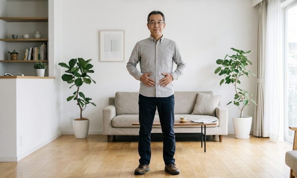 まっすぐな姿勢で体幹を意識する50代男性