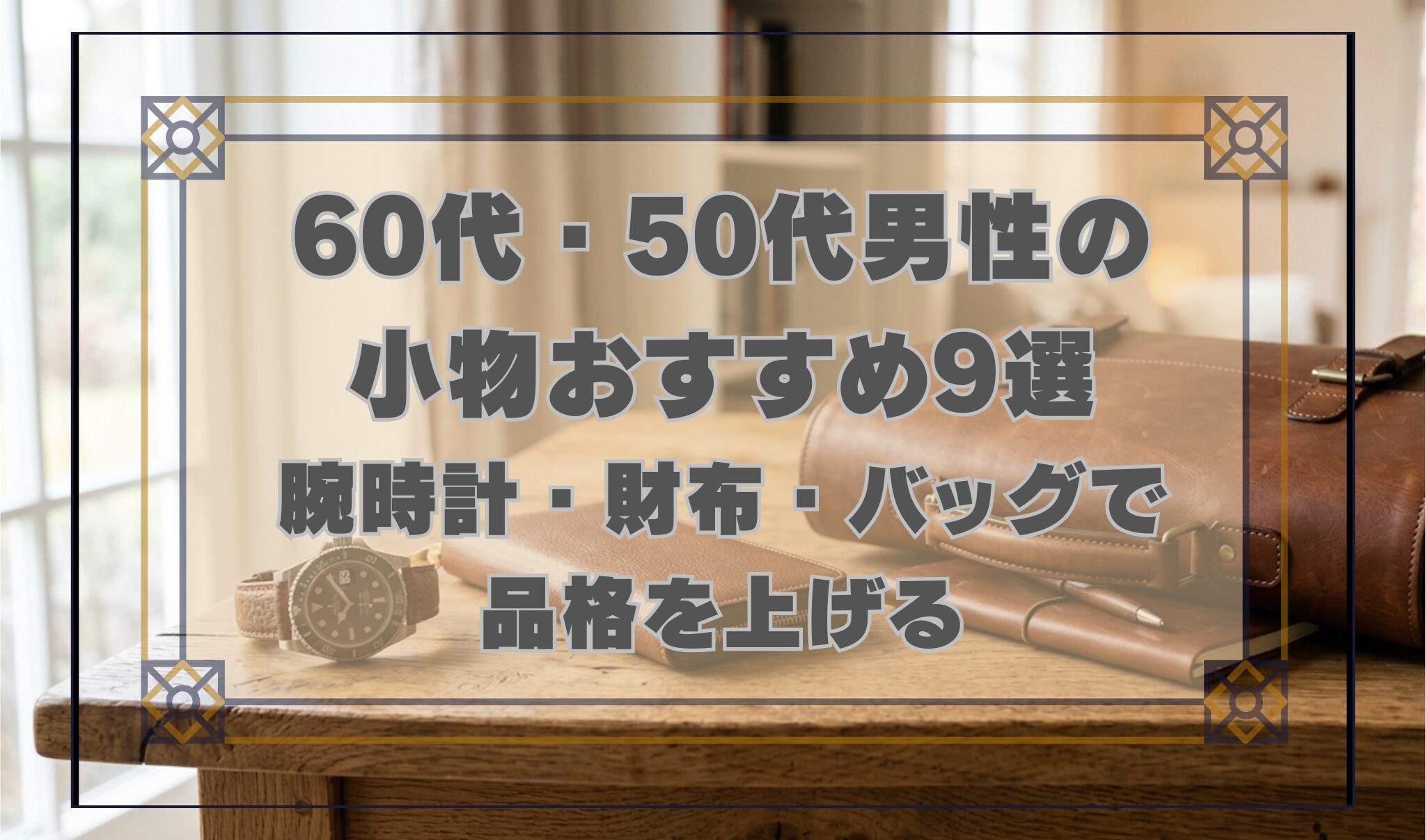 茶系で色を統一した腕時計・革長財布・レザーバッグ