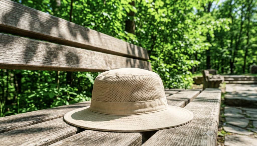 夏の強い日差しから頭皮を守る つば広の帽子